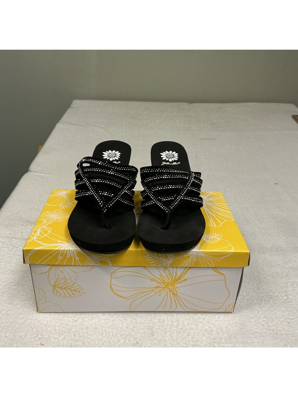 Yellow Box Women's Size 6.5 Orsi Black 37533 Wedge Flip Flops NIB. 3394